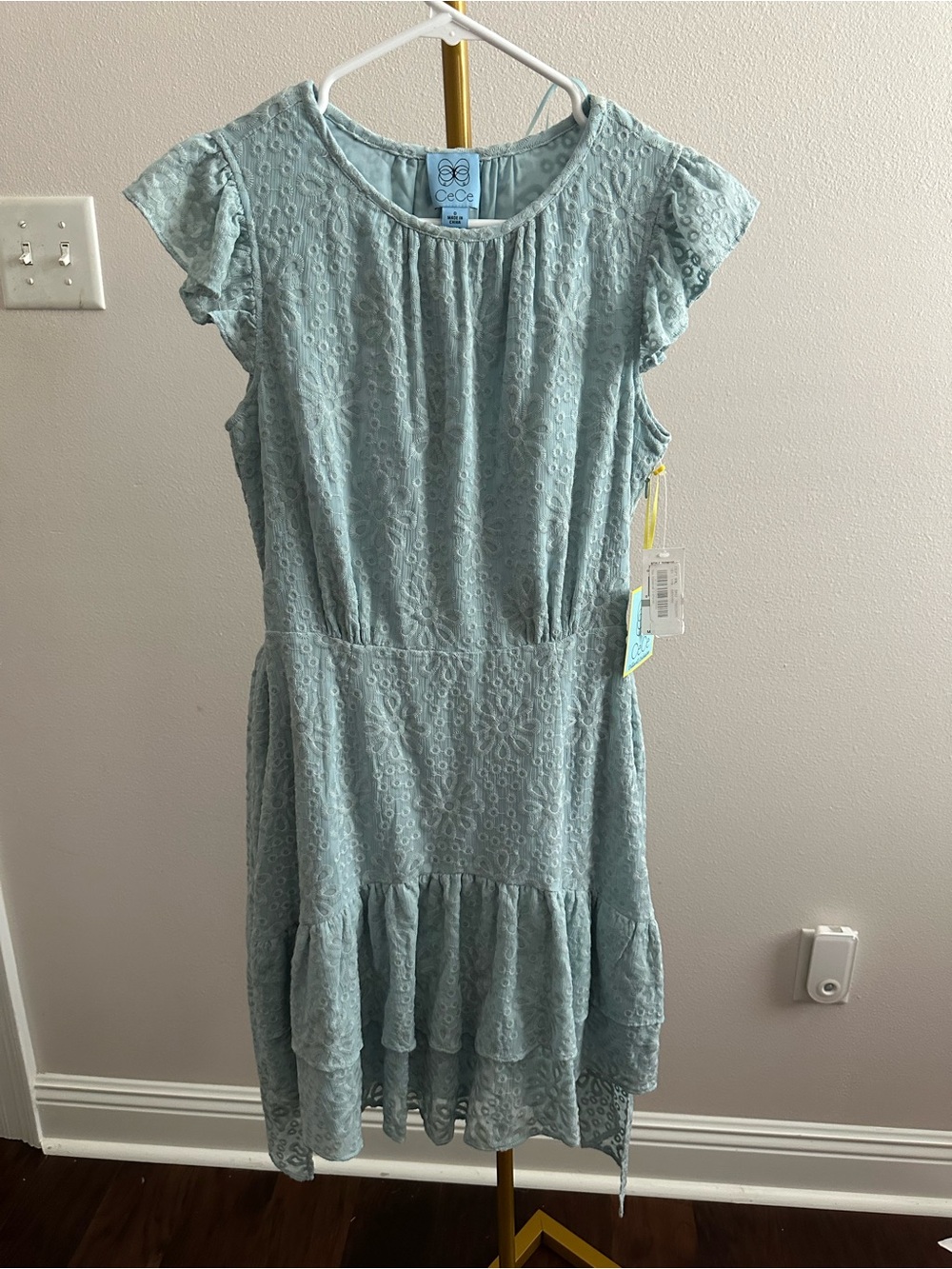 CeCe Girls Powder Blue Eyelet Flutter-Sleeve Dress